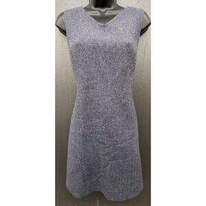 Vtg LL Bean Wool Dress 10P Blue Tweed Herringbone Sleeveless Classic Cottage